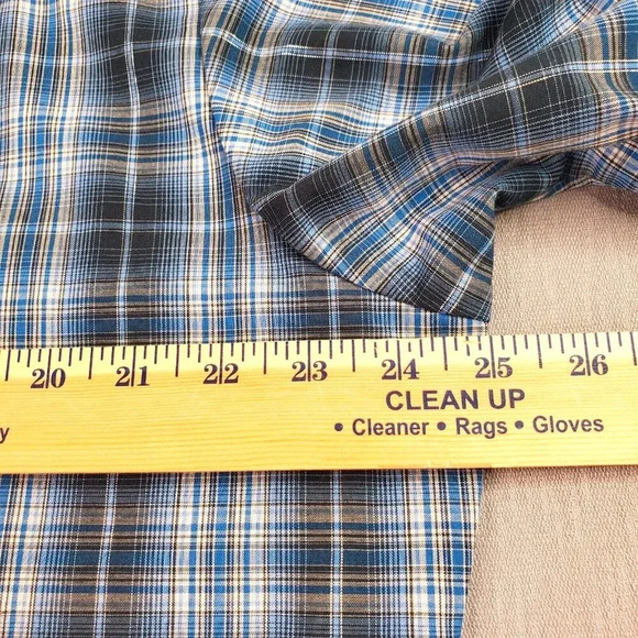 Ely Cattleman Western Shirt Large Blue Silver Plaid Pearl Cowboy Rodeo Dance - Picture 6 of 14